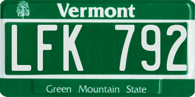 VT license plate LFK792
