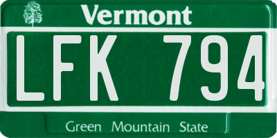 VT license plate LFK794