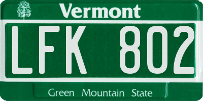 VT license plate LFK802