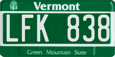 VT license plate LFK838