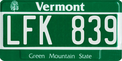 VT license plate LFK839