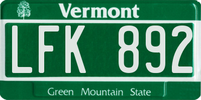 VT license plate LFK892