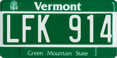 VT license plate LFK914