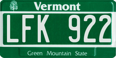 VT license plate LFK922