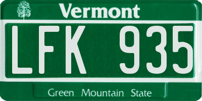 VT license plate LFK935