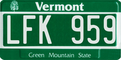 VT license plate LFK959