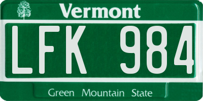 VT license plate LFK984
