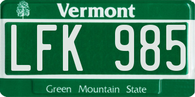VT license plate LFK985