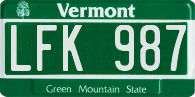 VT license plate LFK987