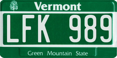 VT license plate LFK989