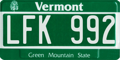 VT license plate LFK992