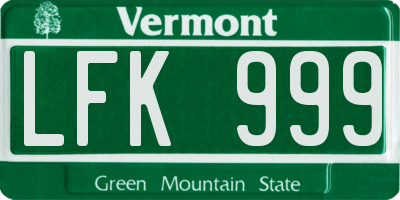 VT license plate LFK999