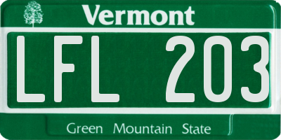 VT license plate LFL203