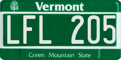 VT license plate LFL205