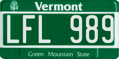 VT license plate LFL989