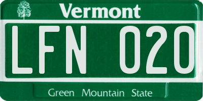 VT license plate LFN020