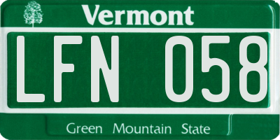 VT license plate LFN058