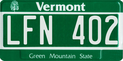 VT license plate LFN402