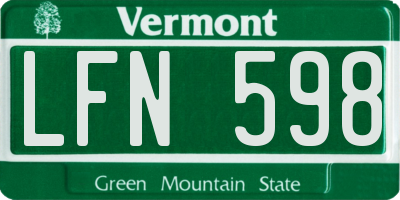 VT license plate LFN598
