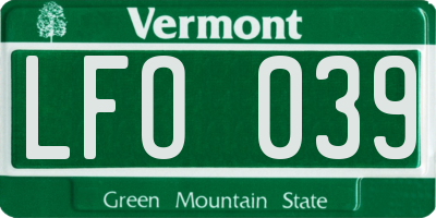 VT license plate LFO039