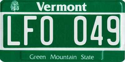 VT license plate LFO049