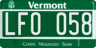 VT license plate LFO058