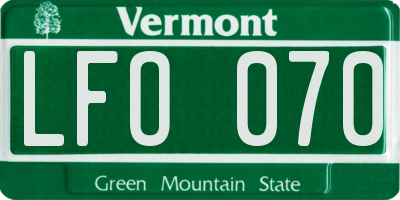 VT license plate LFO070
