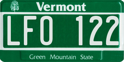 VT license plate LFO122