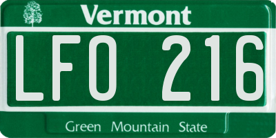 VT license plate LFO216