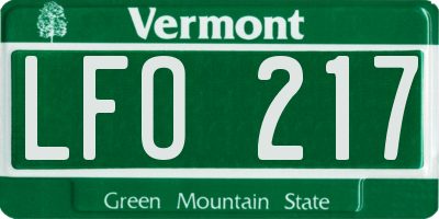 VT license plate LFO217
