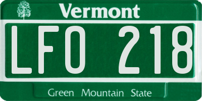 VT license plate LFO218