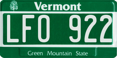 VT license plate LFO922