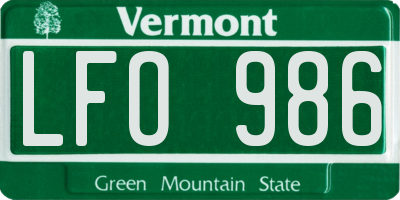 VT license plate LFO986