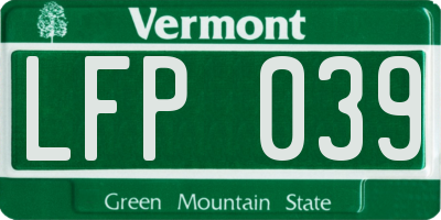 VT license plate LFP039