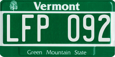 VT license plate LFP092