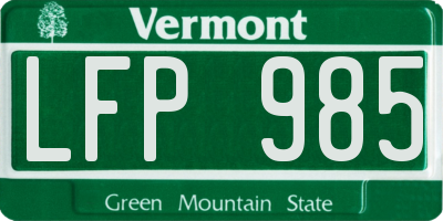 VT license plate LFP985