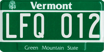 VT license plate LFQ012