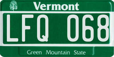 VT license plate LFQ068