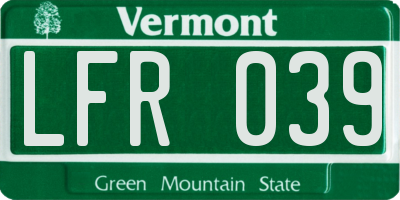 VT license plate LFR039