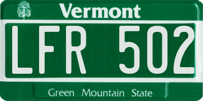 VT license plate LFR502