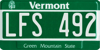 VT license plate LFS492