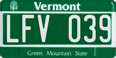 VT license plate LFV039
