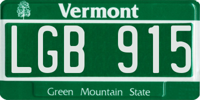 VT license plate LGB915