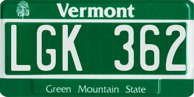 VT license plate LGK362
