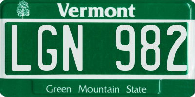 VT license plate LGN982