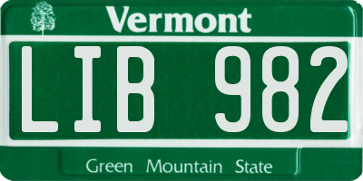 VT license plate LIB982