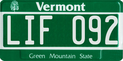 VT license plate LIF092