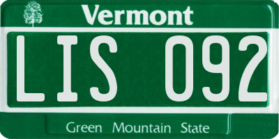 VT license plate LIS092