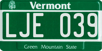 VT license plate LJE039