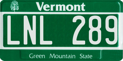 VT license plate LNL289